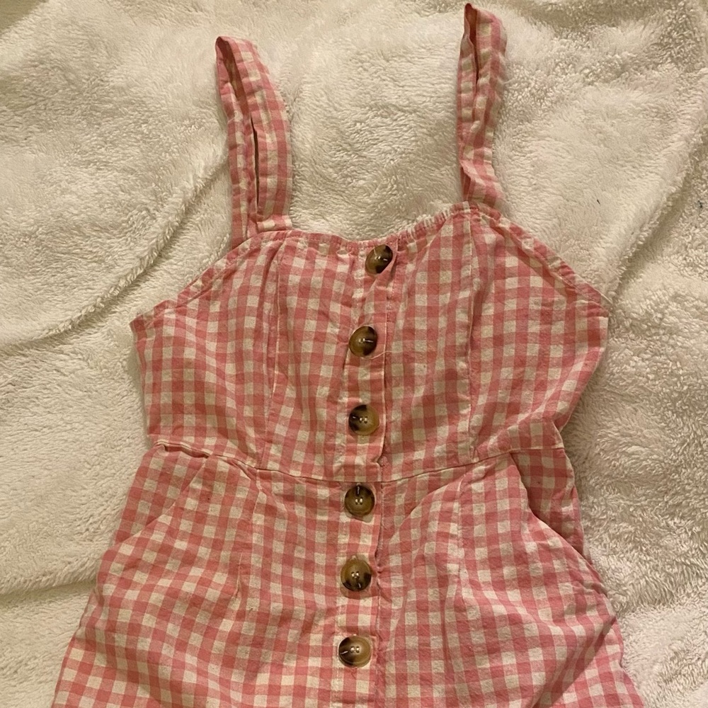 Pink & White Checkered Button Front Dress